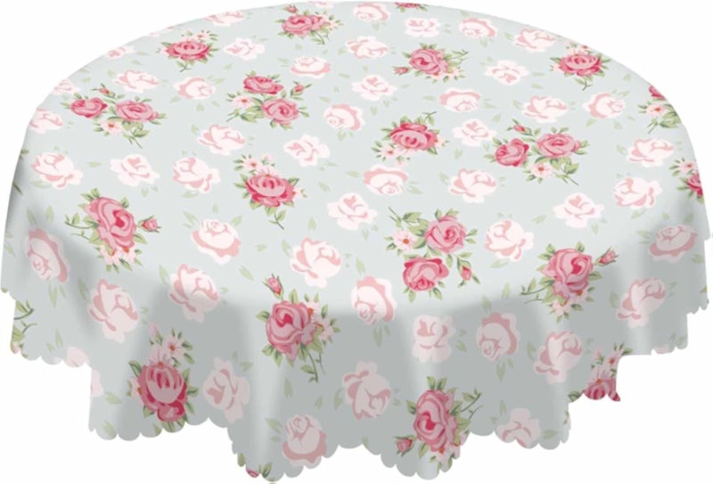 مفرش طاولة وردي أنيق مزين بالورود، بتصميم رومانسي عتيق، مفرش طاولة دائري ربيعي مقاس 56 بوصة، مناسب لغرفة الطعام والحفلات والمآدب